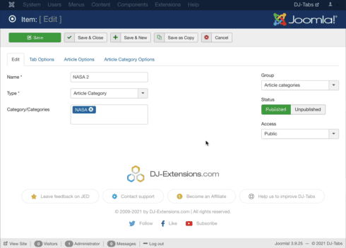 Ilustrasi Ekstensi DJ-Extensions Tabs