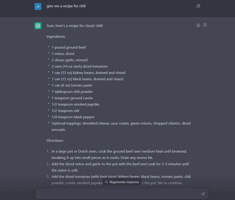 Kegunaan OpenAI ChatGPT: Menampilkan Resep Masakan