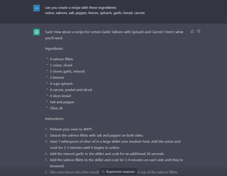 Kegunaan OpenAI ChatGPT: Menampilkan Resep Masakan