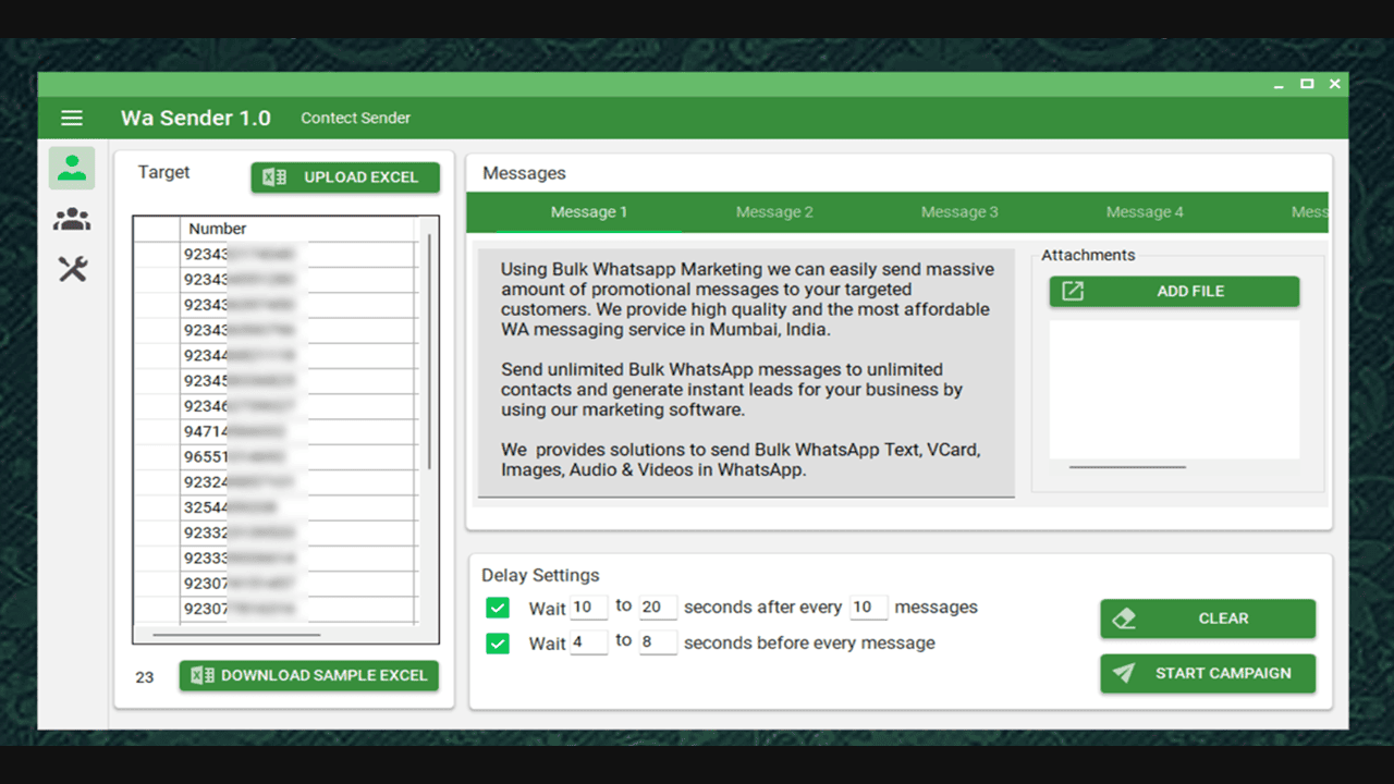 Mengirim pesan ke banyak nomor kontak dengan konfigurasi yang bisa diatur