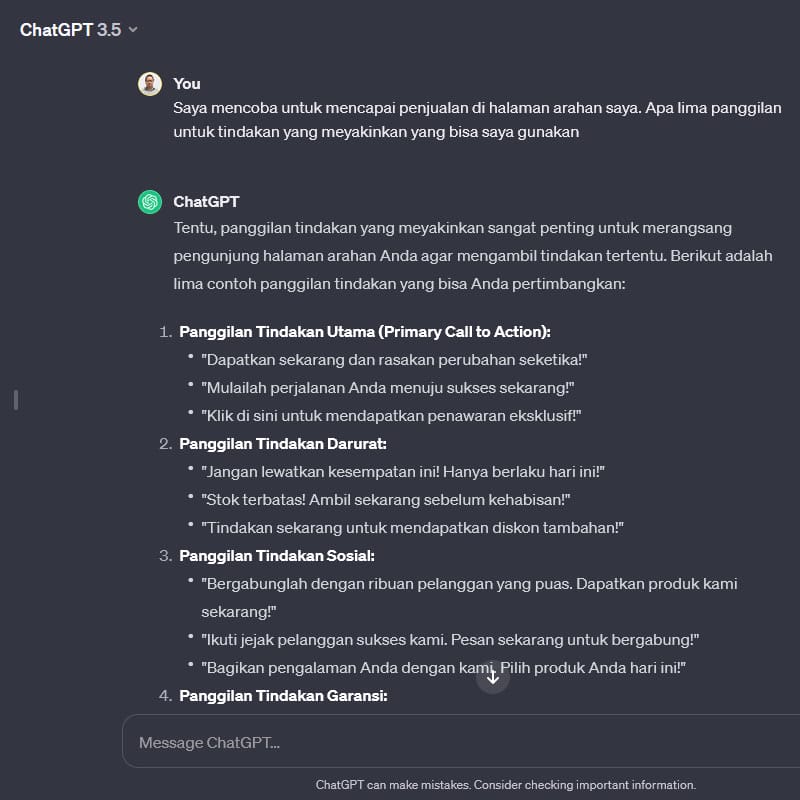 prompt chatgpt untuk contoh panggilan tindakan