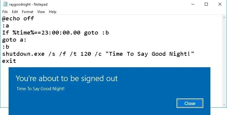 09 shut down message running script