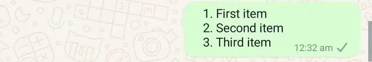 Numbered List text whatsapp formatting