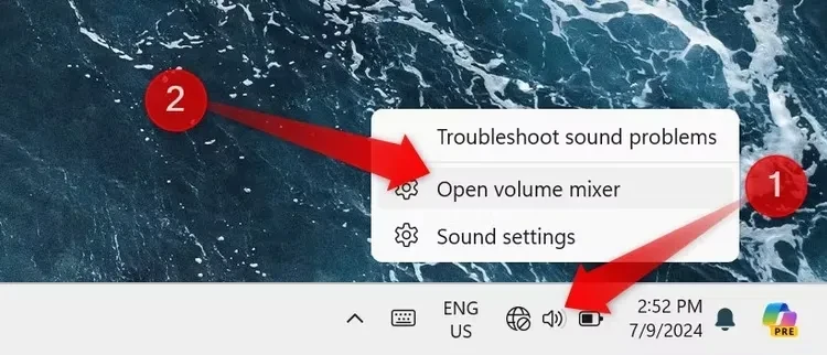 Membuka volume mixer dari system tray Windows