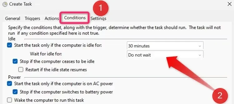 Mendefinisikan kondisi untuk tugas di Task Scheduler