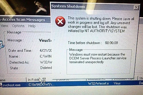 mcaffee shutdown error