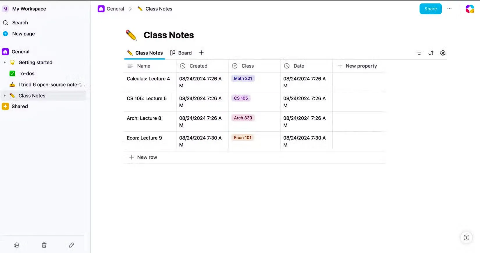 06 using a class notes template in appflowy