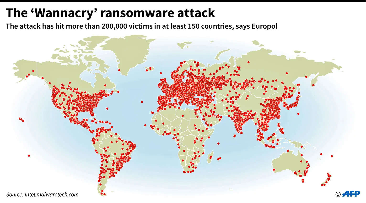 Peta negara negara yang terdampak serangan ransomware global