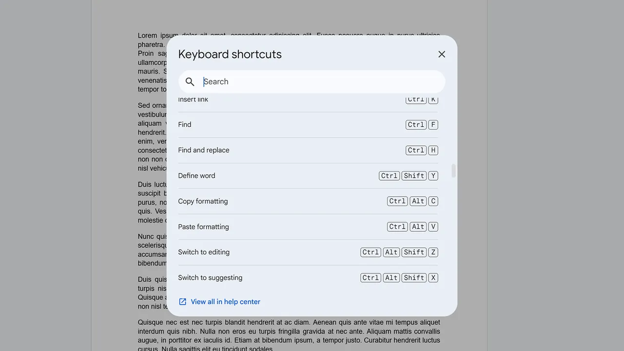 basic productivity google docs keyboard shortcuts