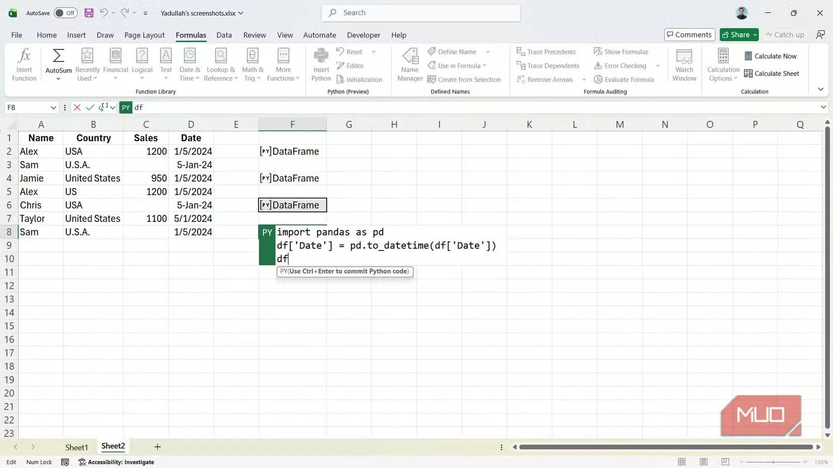 python code for correcting date and time in excel