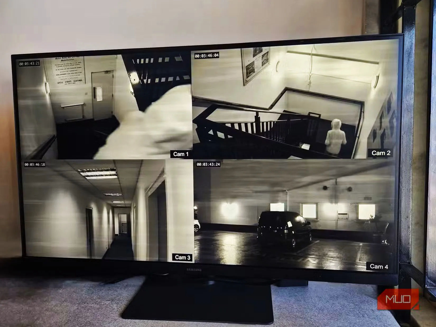 samsung monitor showing security camera footage