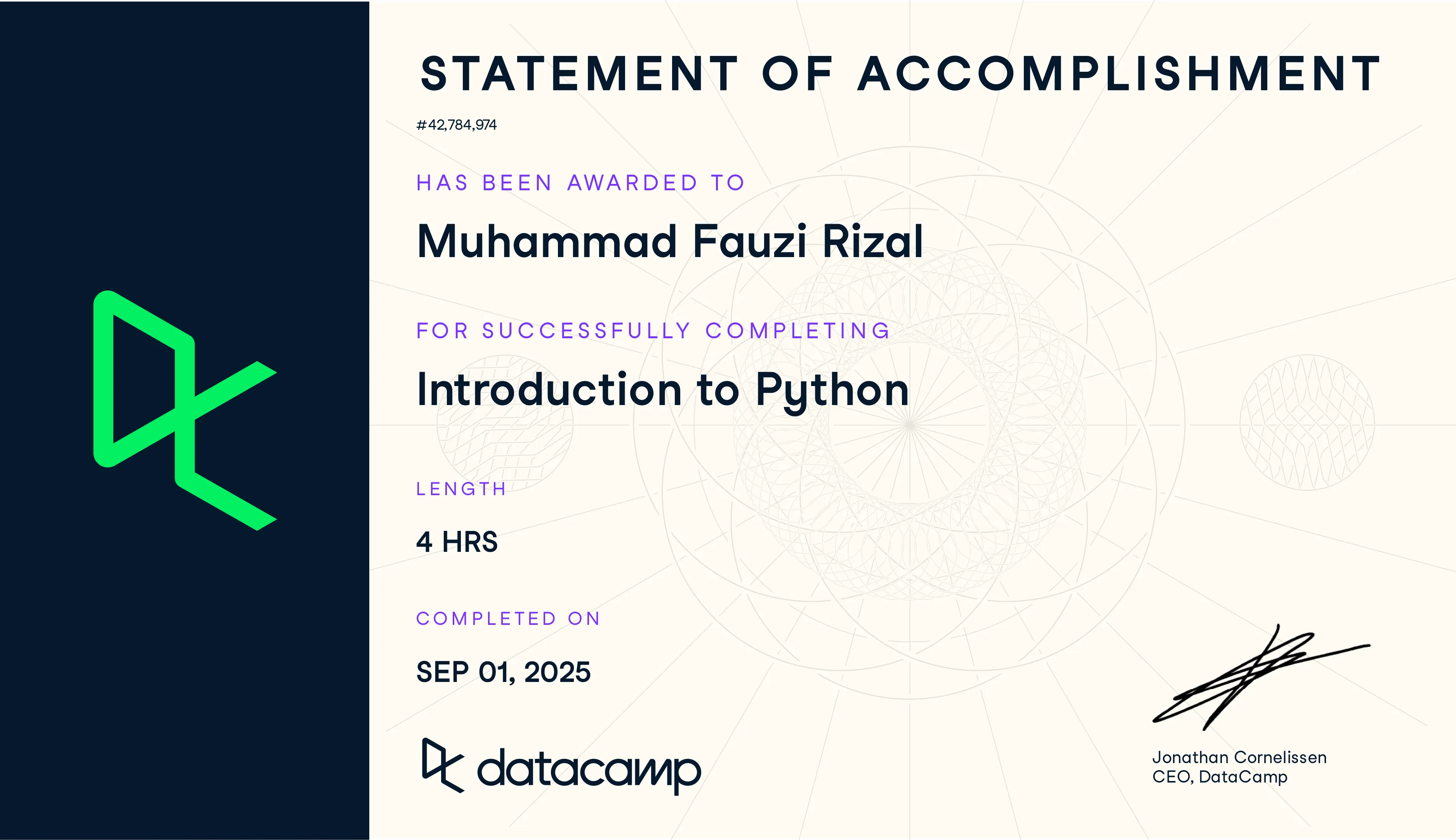 certificate Introduction to Python