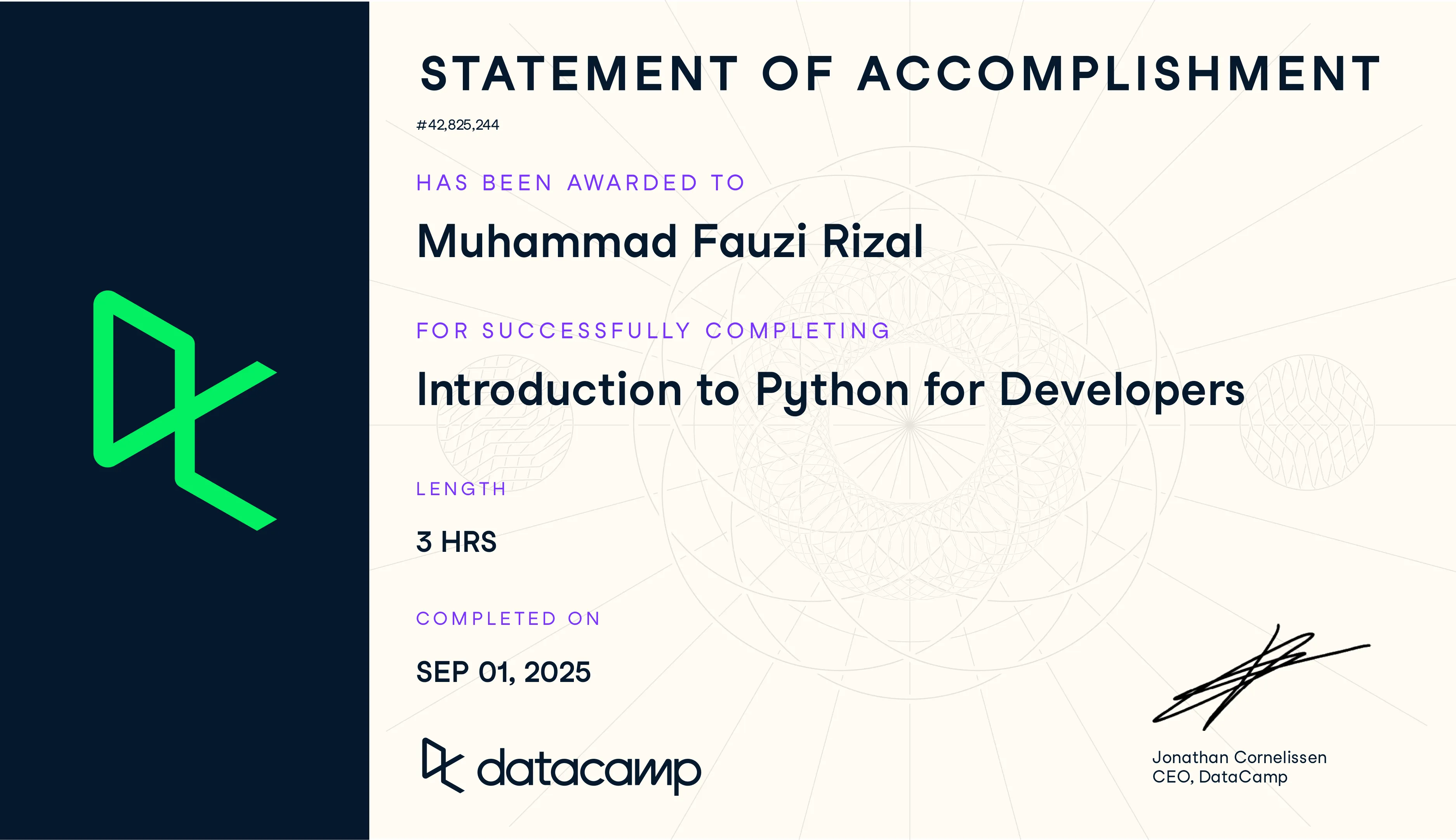 certificate Introduction to Python for Developers