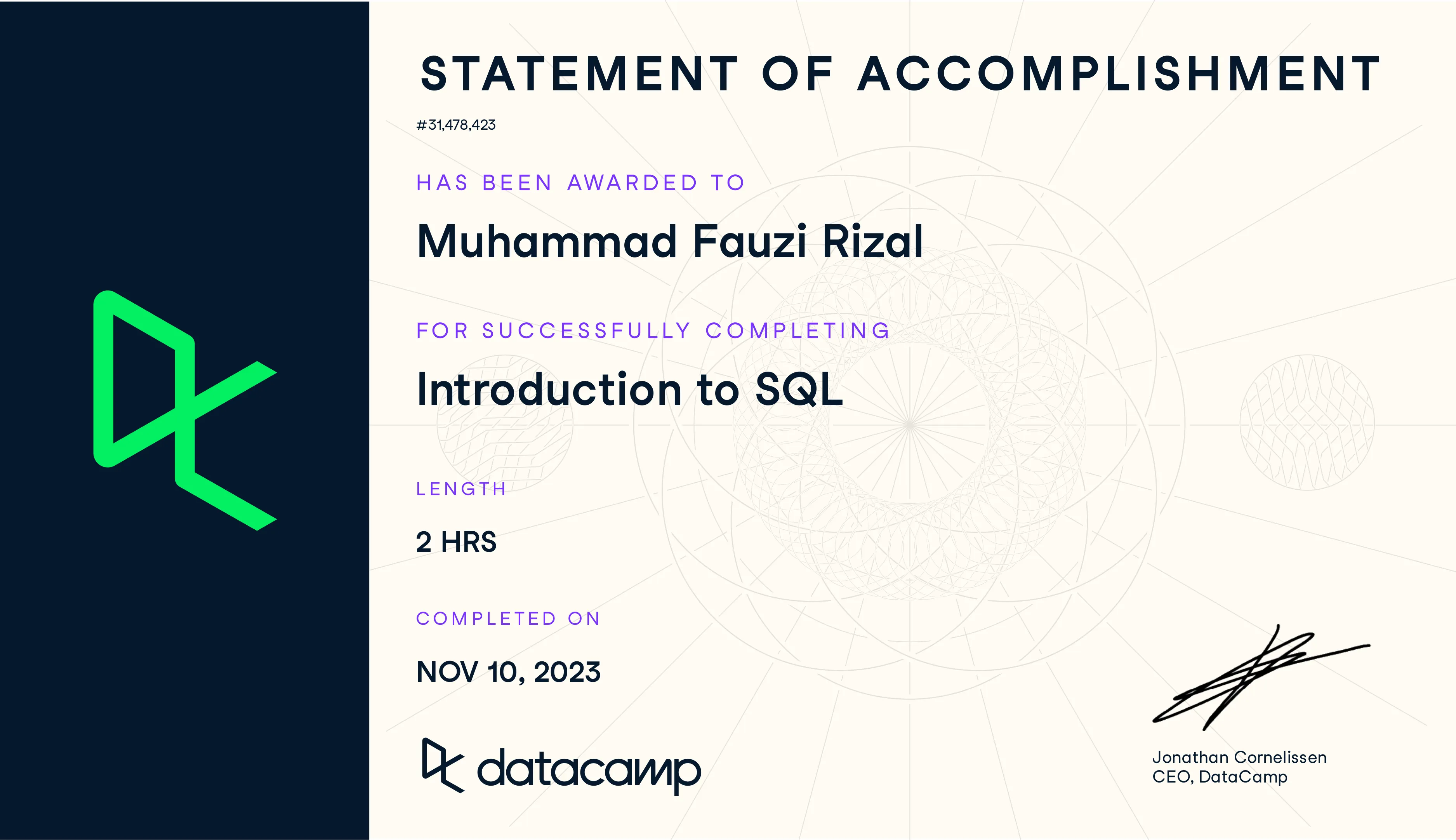 certificate Introduction to SQL