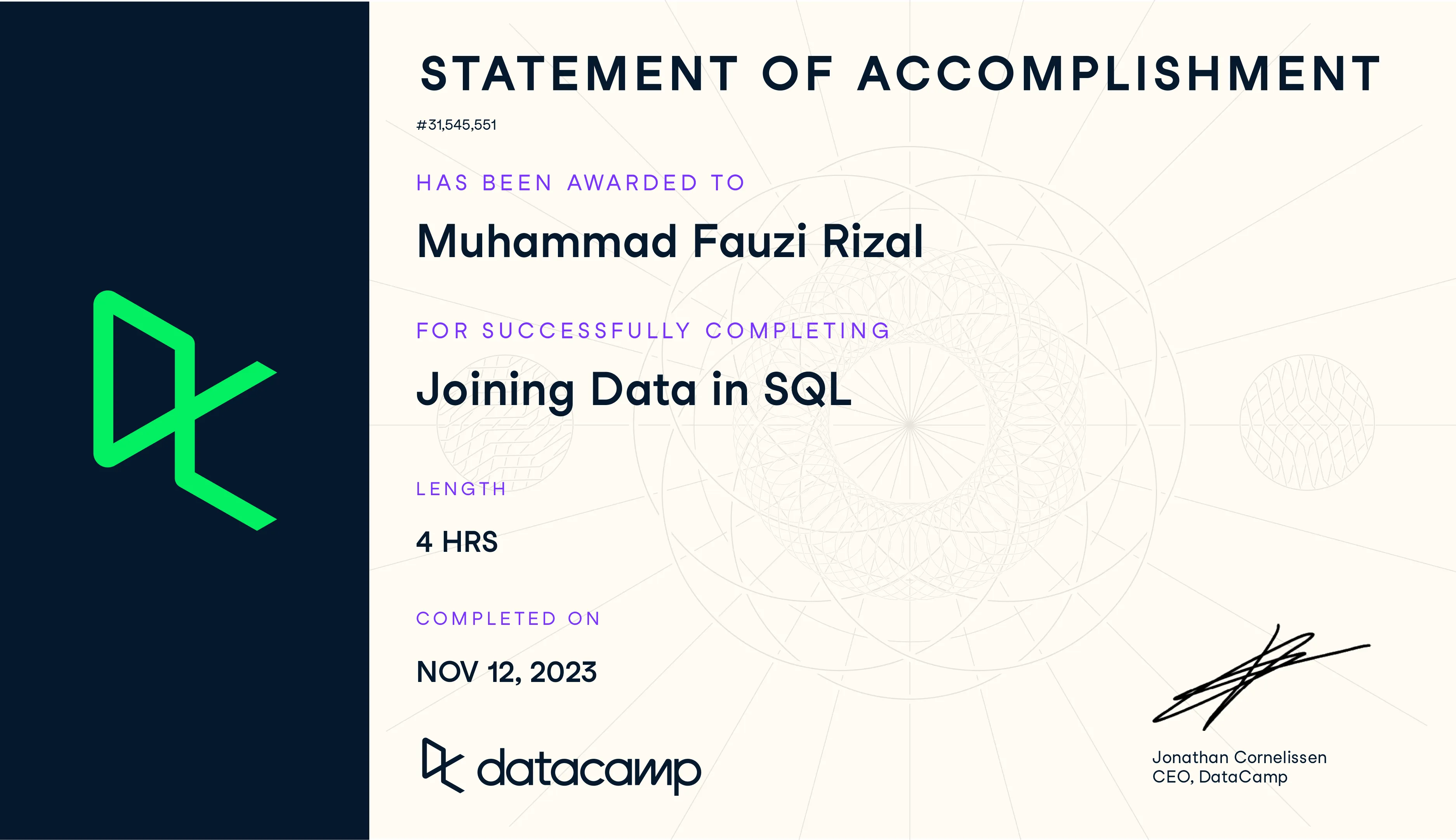 certificate Joining Data in SQL